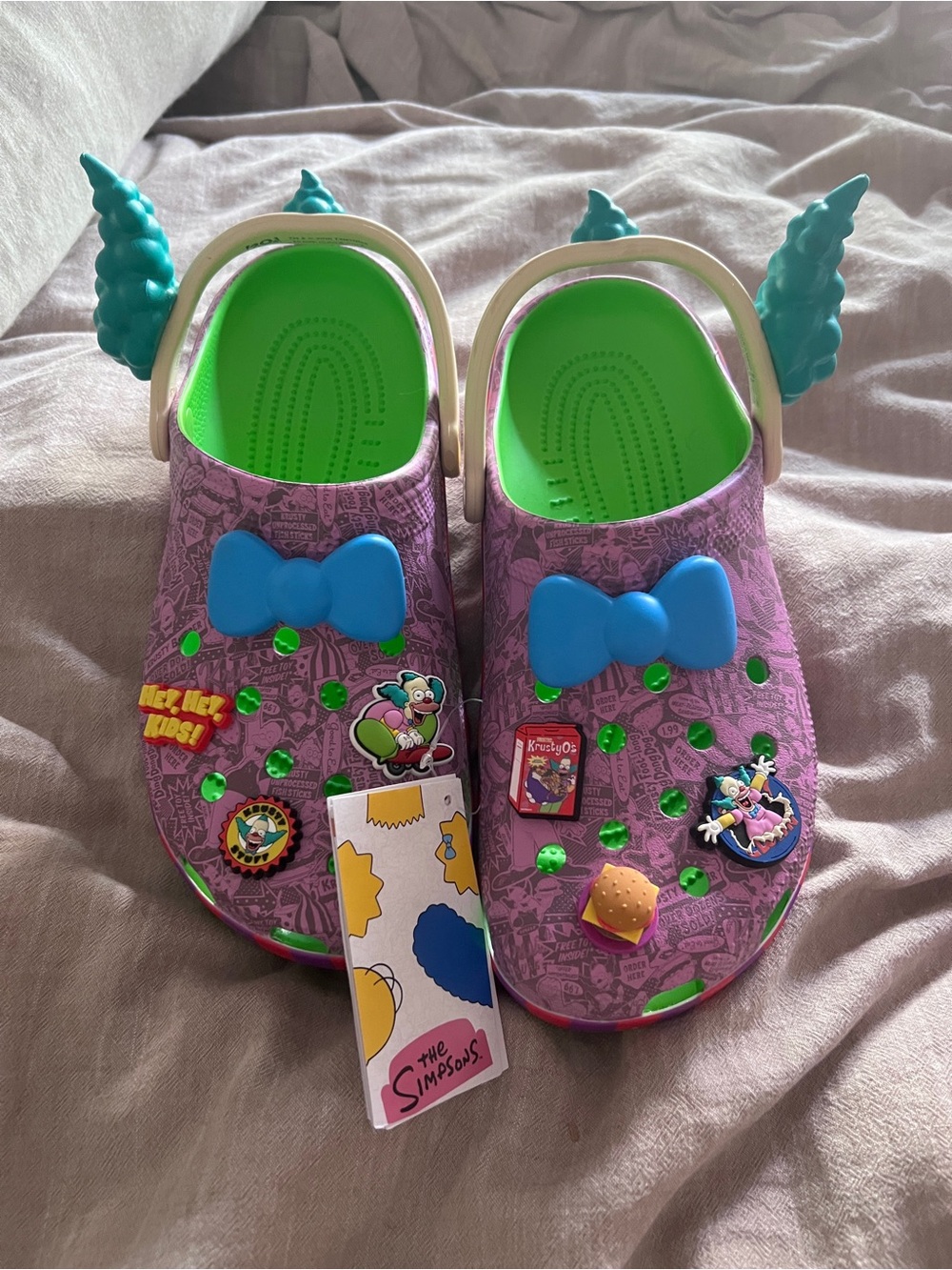 CROCS Krusty the Clown Clogs with Green Insole & Blue Bow Accents, The SIMPSONS